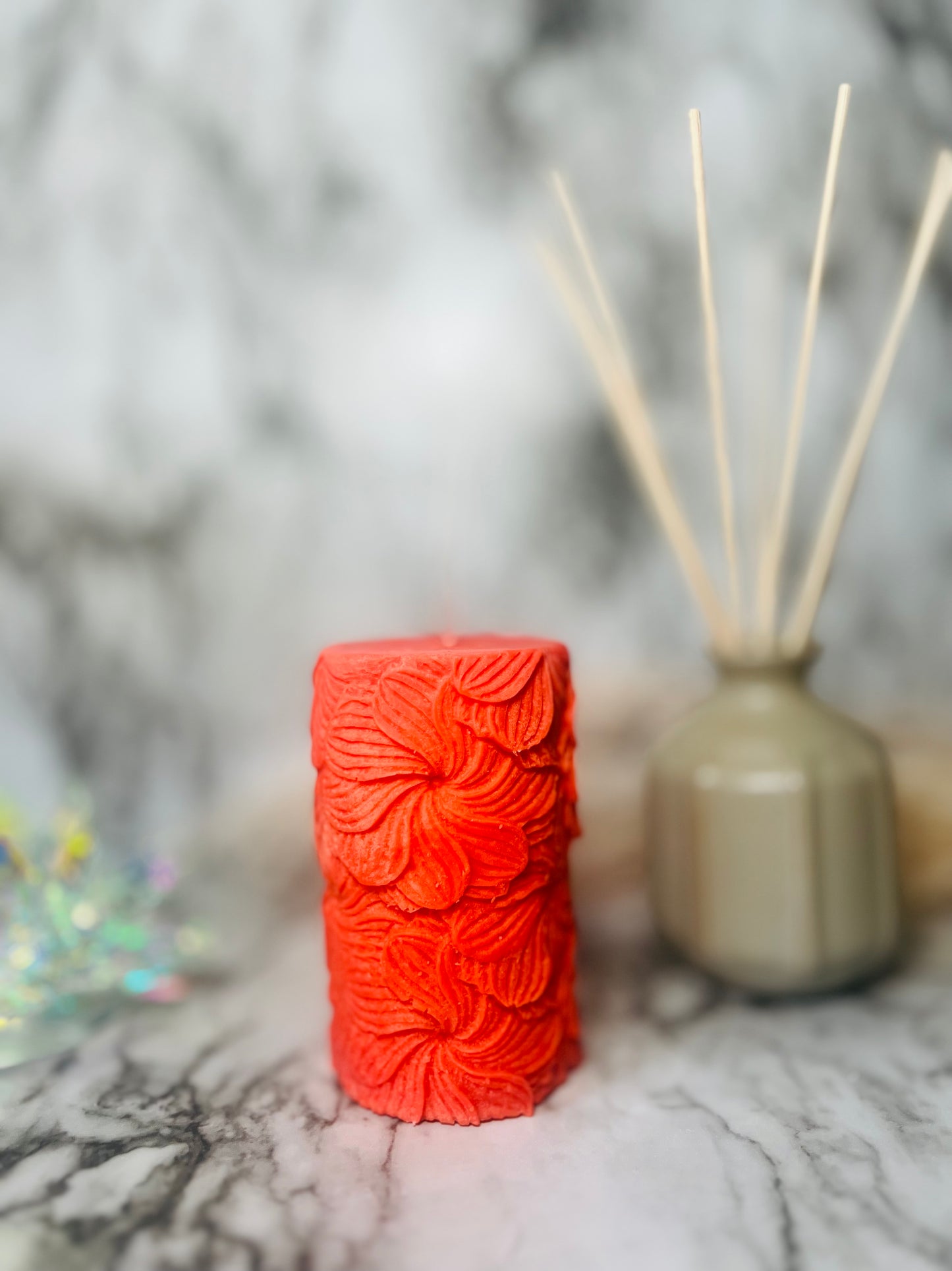Floral Pillar Candle |Natural Soy Wax Candles | Wedding Decor | Home Decor