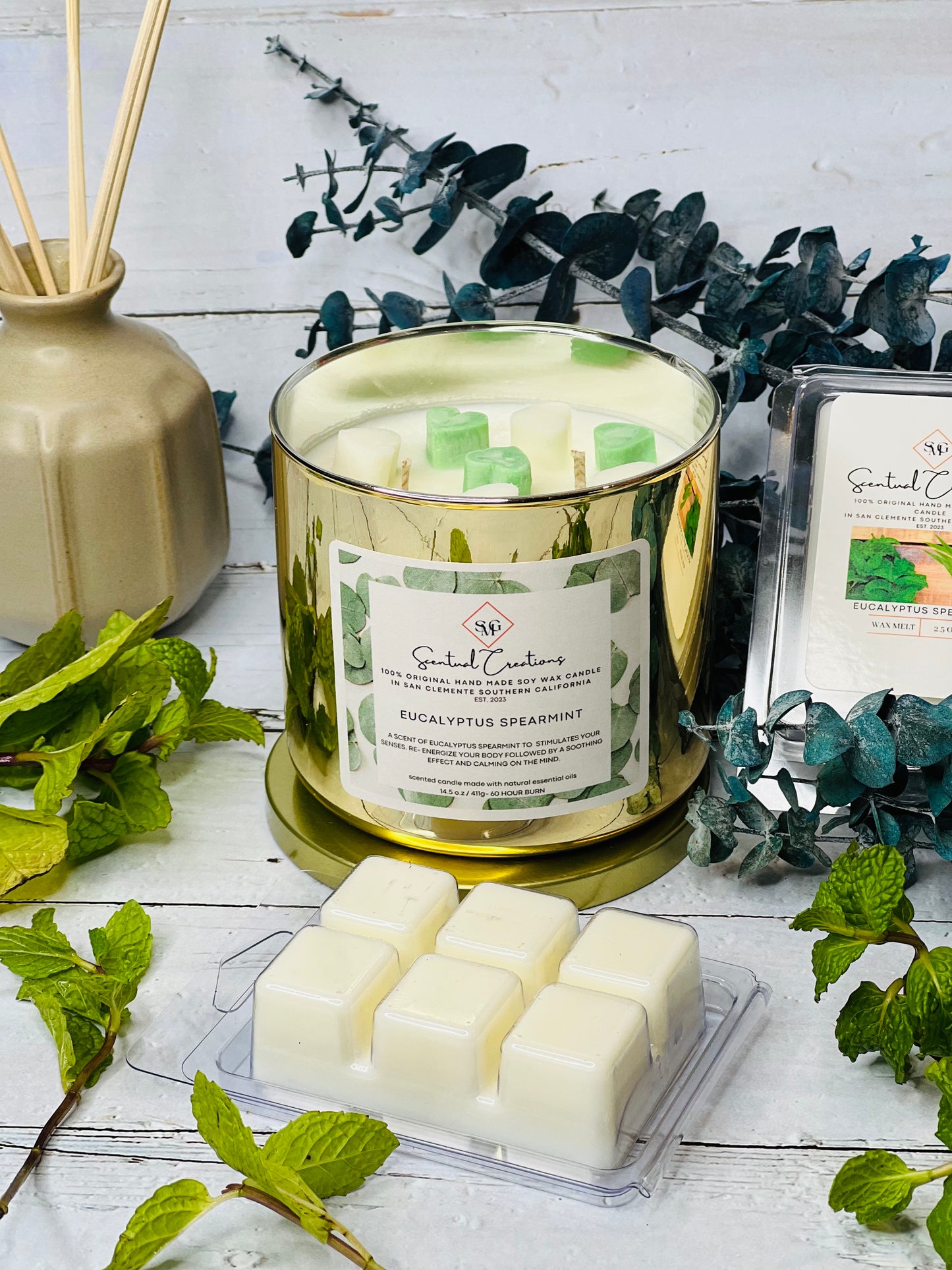 Eucalyptus Spearmint Soy Candle Vegan Candle Natural Soy Wax Candle Toxic Free Candle Aromatherapy Candle Hand Poured Candle