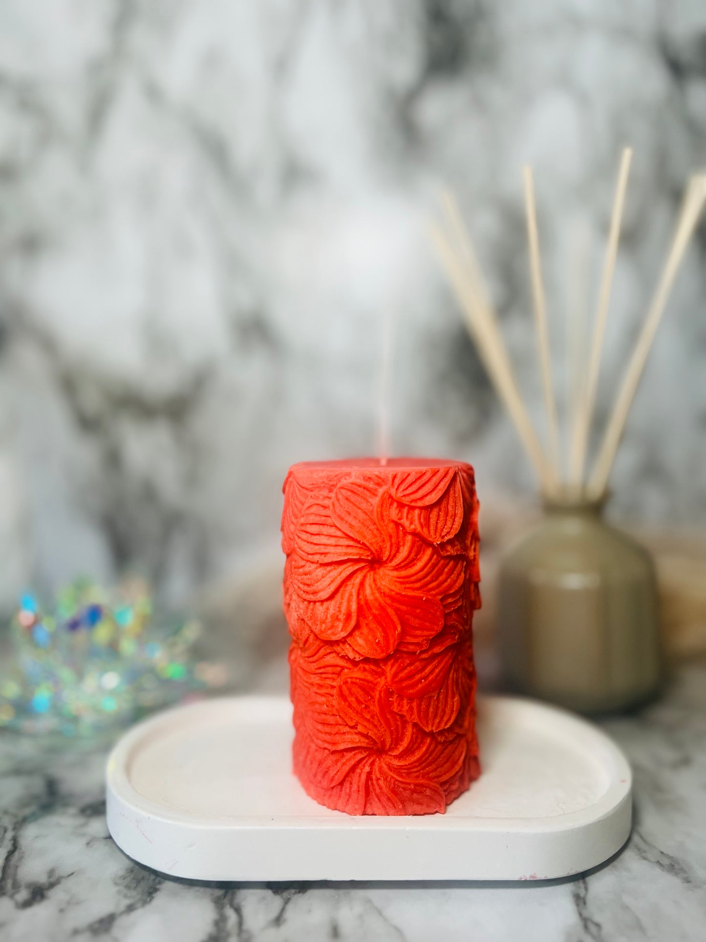 Floral Pillar Candle |Natural Soy Wax Candles | Wedding Decor | Home Decor
