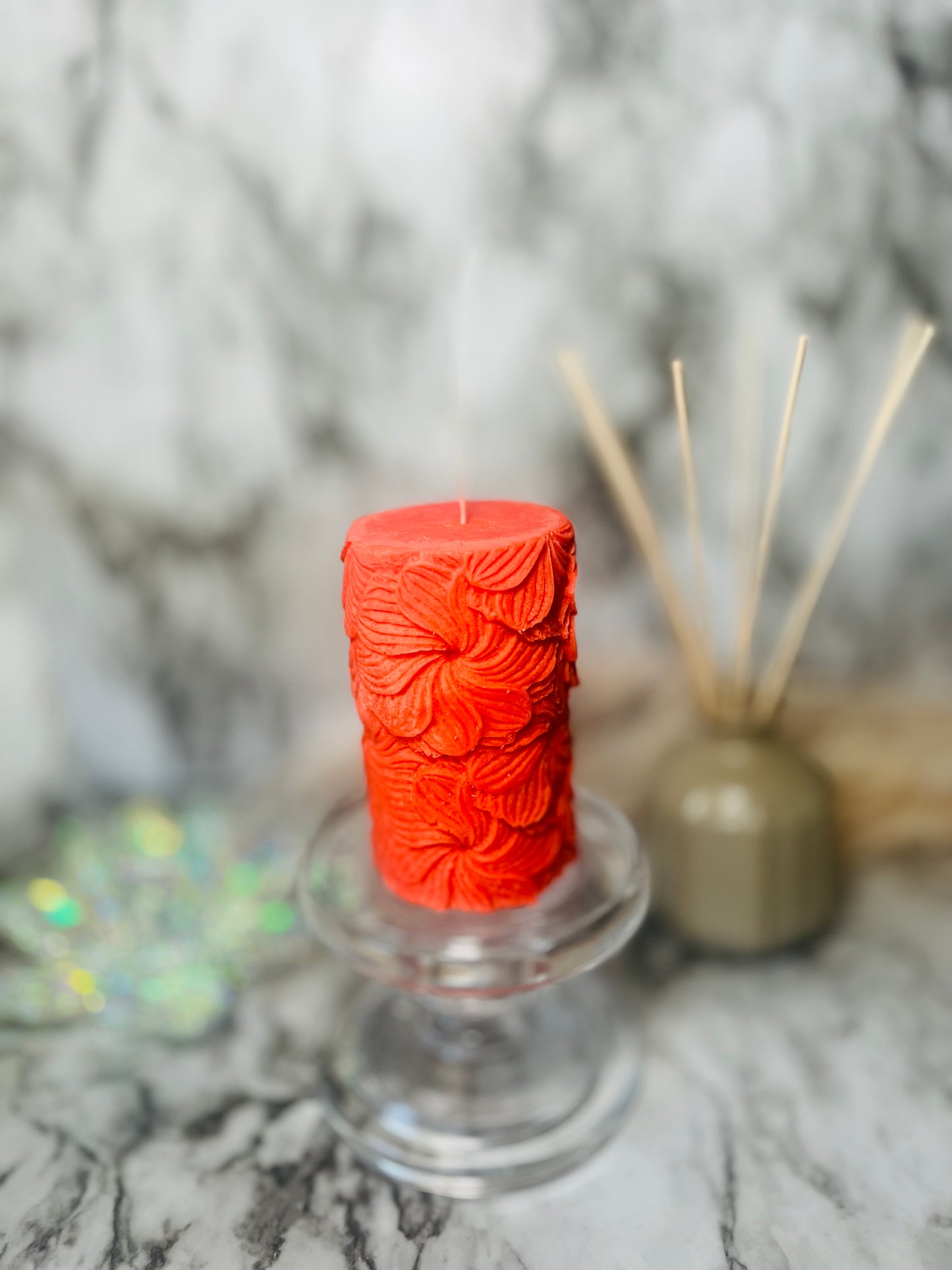 Floral Pillar Candle |Natural Soy Wax Candles | Wedding Decor | Home Decor