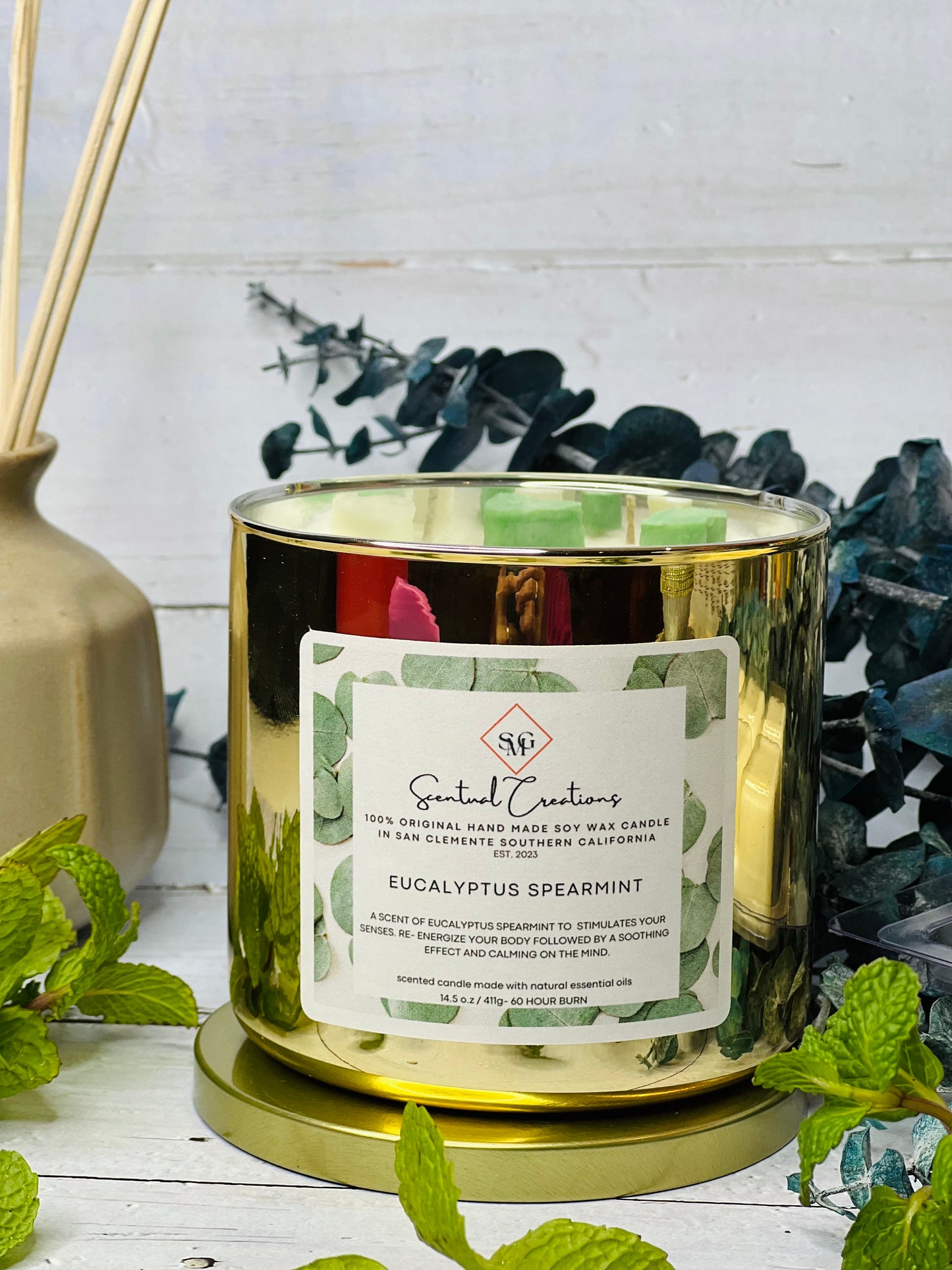 Eucalyptus Spearmint Soy Candle Vegan Candle Natural Soy Wax Candle Toxic Free Candle Aromatherapy Candle Hand Poured Candle