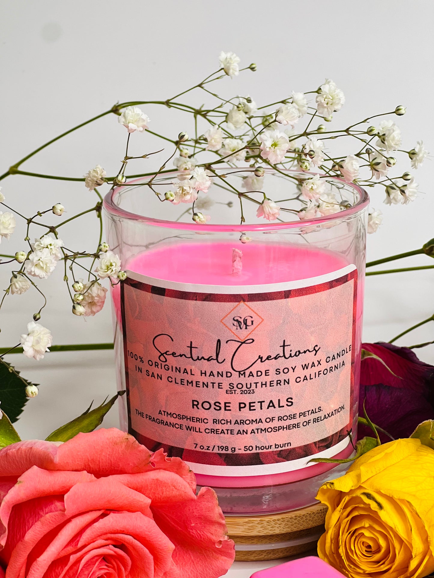 Rose Petals Soy Candle Vegan Candle Natural Soy Wax Candle Toxic Free Candle Aromatherapy Candle Hand Poured Candle