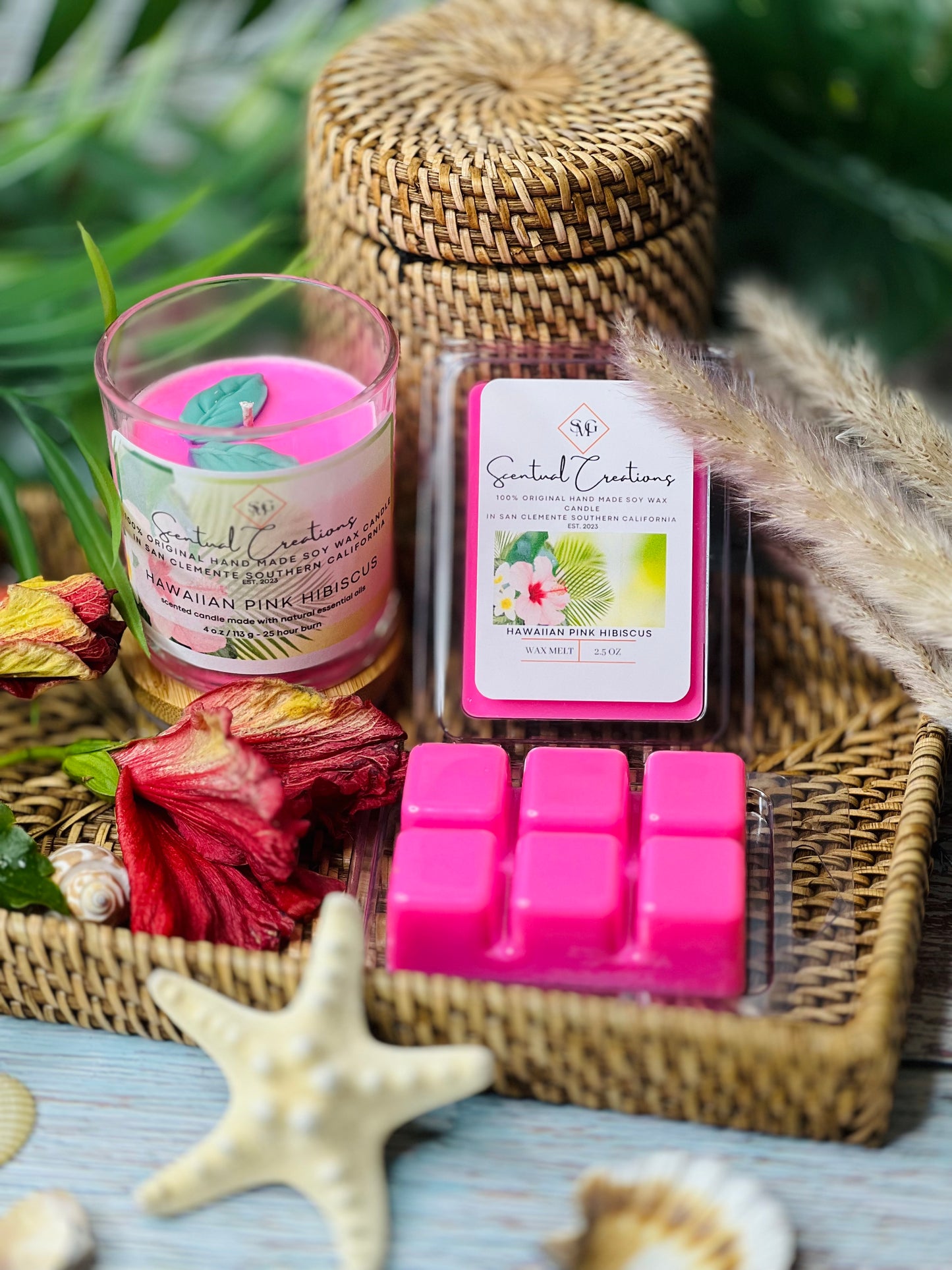 Hawaiian Pink Hibiscus Soy Candle Vegan Candle Natural Soy Wax Candle Toxic Free Candle Aromatherapy Candle Hand Poured Candle