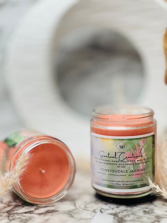 Honeysuckle Jasmine Soy Candle Vegan Candle Natural Soy Wax Candle Toxic Free Candle Aromatherapy Candle Hand Poured Candle