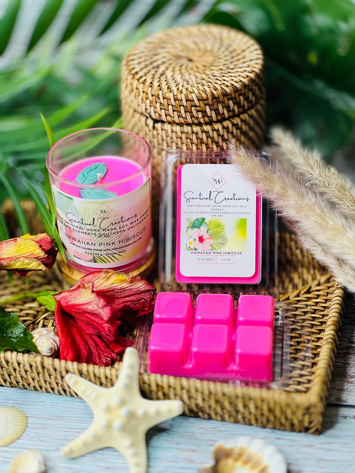 Hawaiian Pink Hibiscus Soy Candle Vegan Candle Natural Soy Wax Candle Toxic Free Candle Aromatherapy Candle Hand Poured Candle