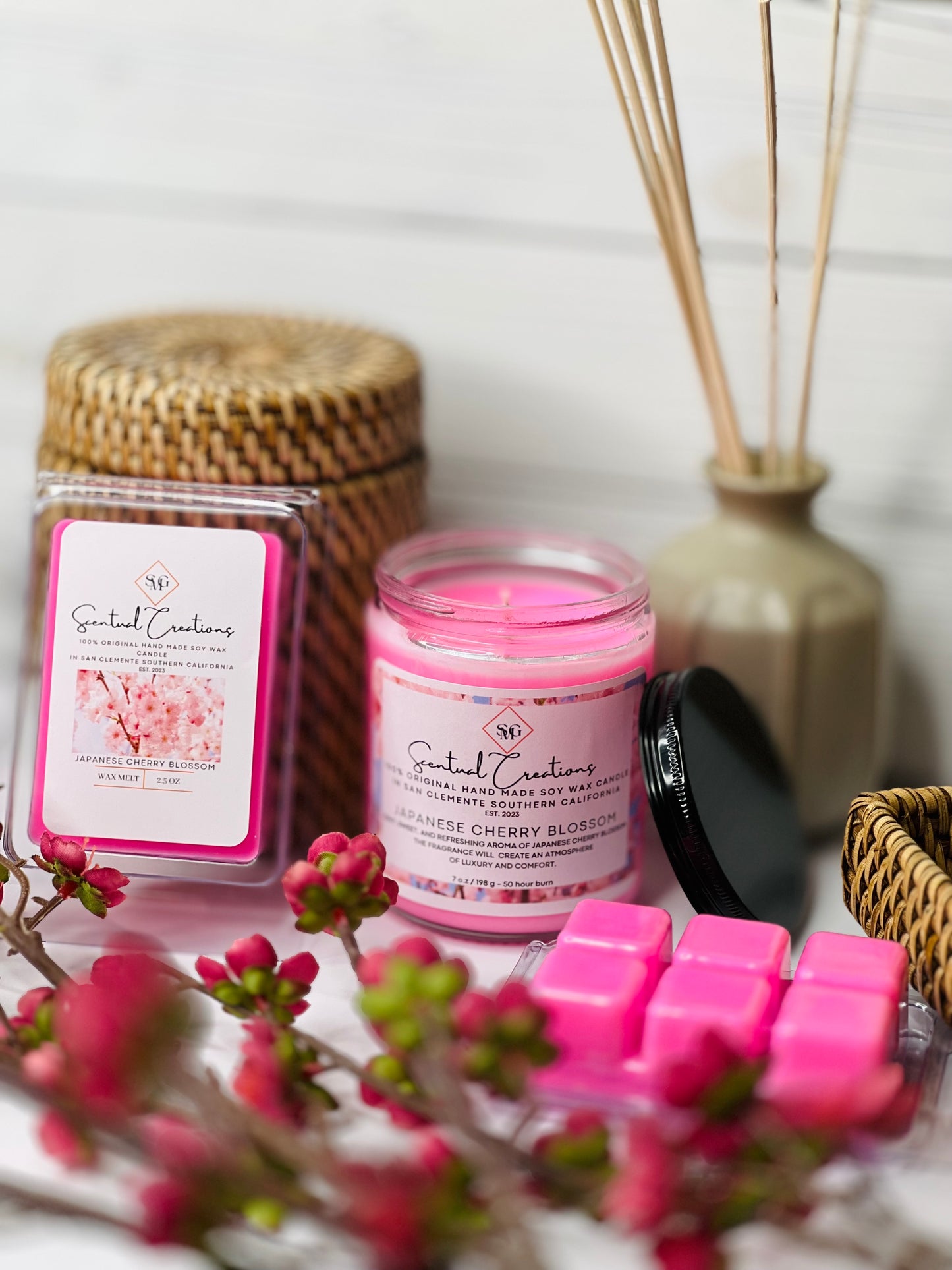Japanese Cherry Blossom Soy Candle Vegan Candle Natural Soy Wax Candle Toxic Free Candle Aromatherapy Candle Hand Poured Candle