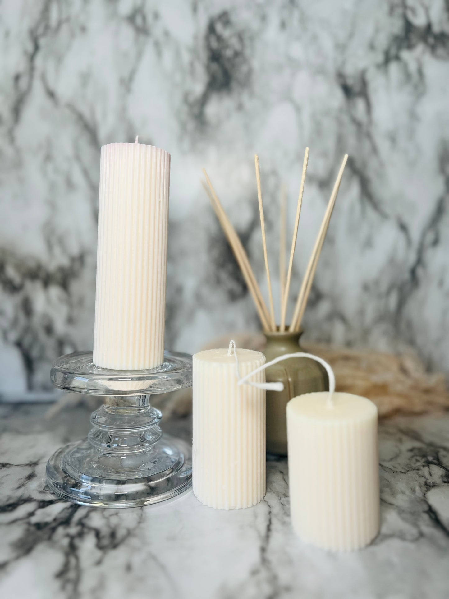 Ribbed Pillar Candle | Natural Soy Wax Candles | Wedding Decor | Home Decor