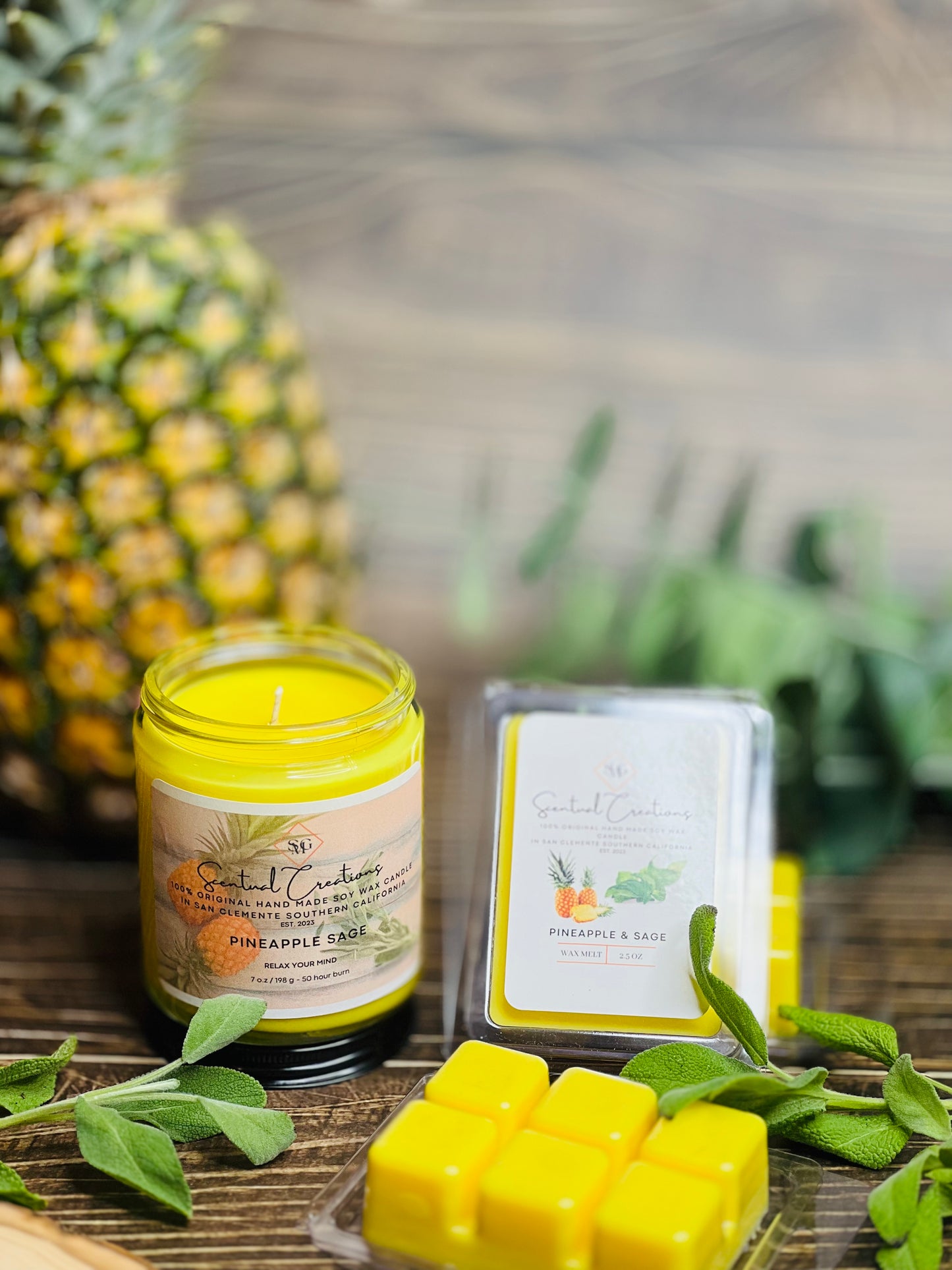 Pineapple Sage Soy Candle Vegan Candle Natural Soy Wax Candle Toxic Free Candle Aromatherapy Candle Hand Poured Candle