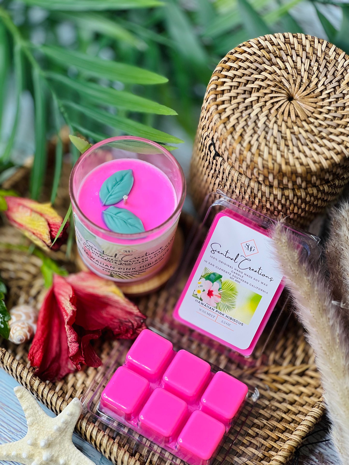 Hawaiian Pink Hibiscus Soy Candle Vegan Candle Natural Soy Wax Candle Toxic Free Candle Aromatherapy Candle Hand Poured Candle