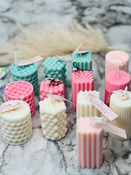 Assorted Modern Ribbed Pillar Candle | Bubble Candle | Decorative Candle