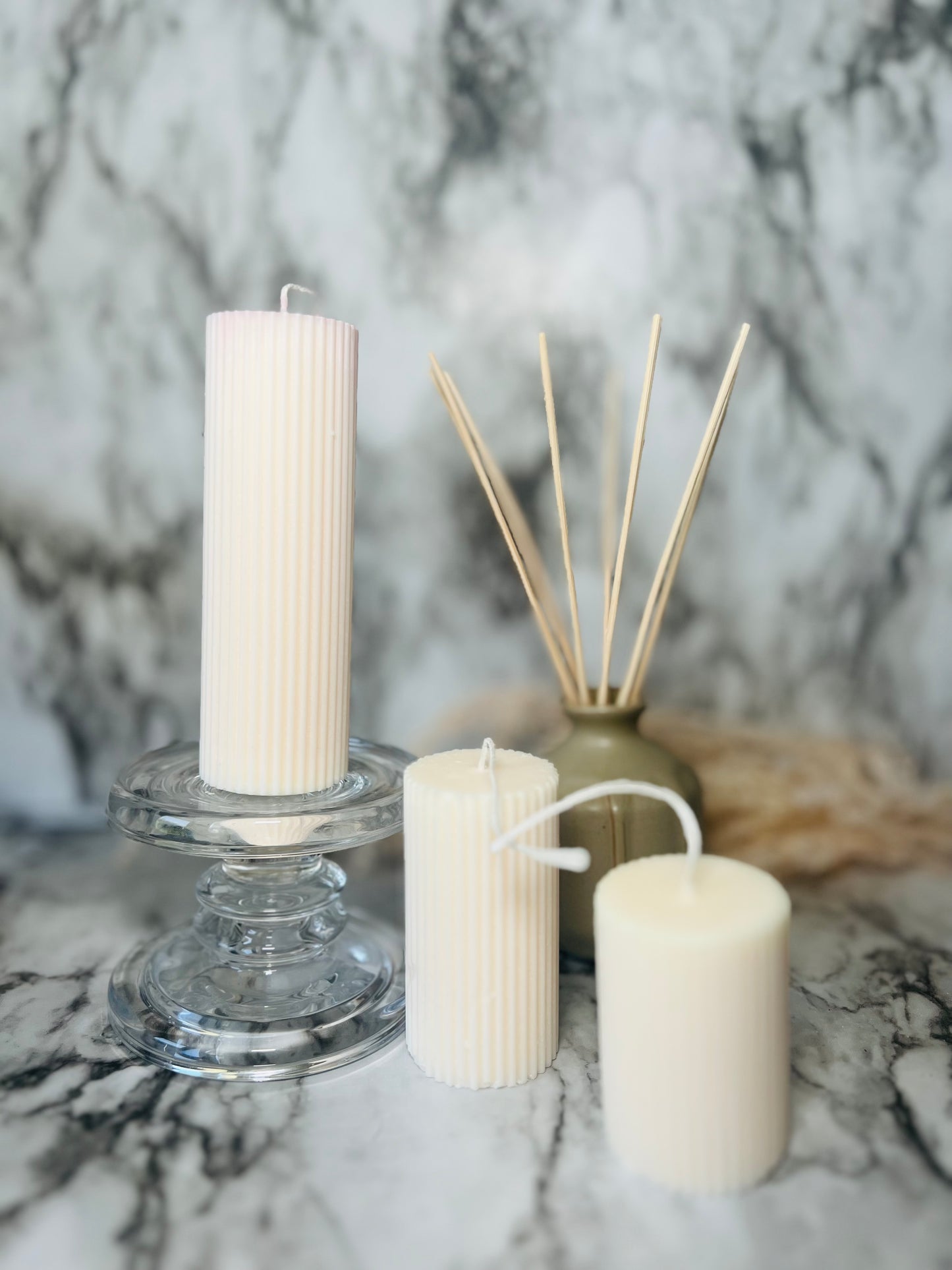 Ribbed Pillar Candle | Natural Soy Wax Candles | Wedding Decor | Home Decor
