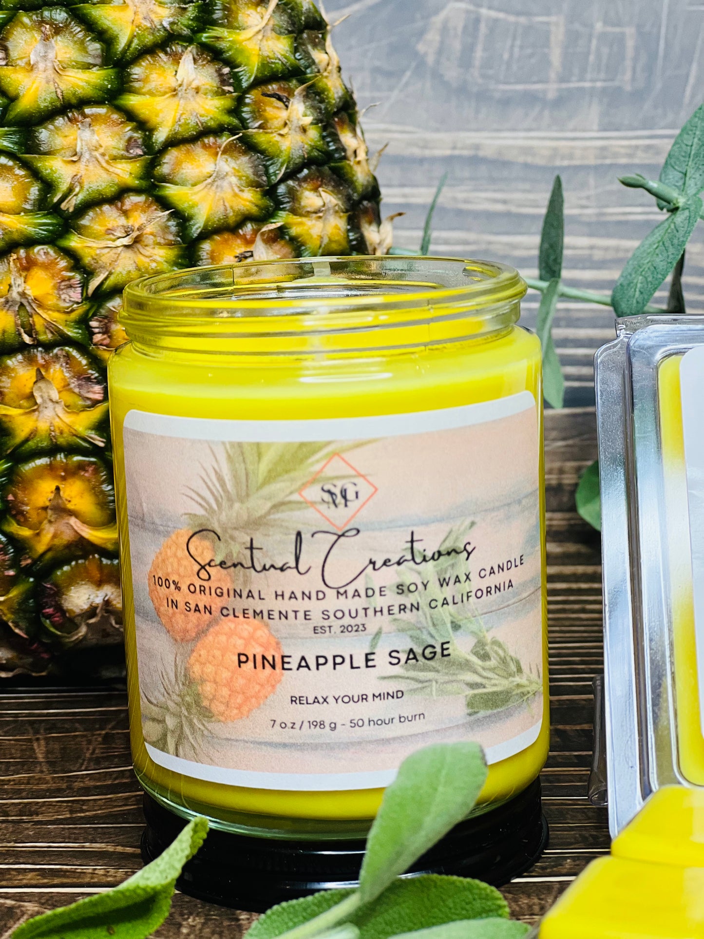 Pineapple Sage Soy Candle Vegan Candle Natural Soy Wax Candle Toxic Free Candle Aromatherapy Candle Hand Poured Candle