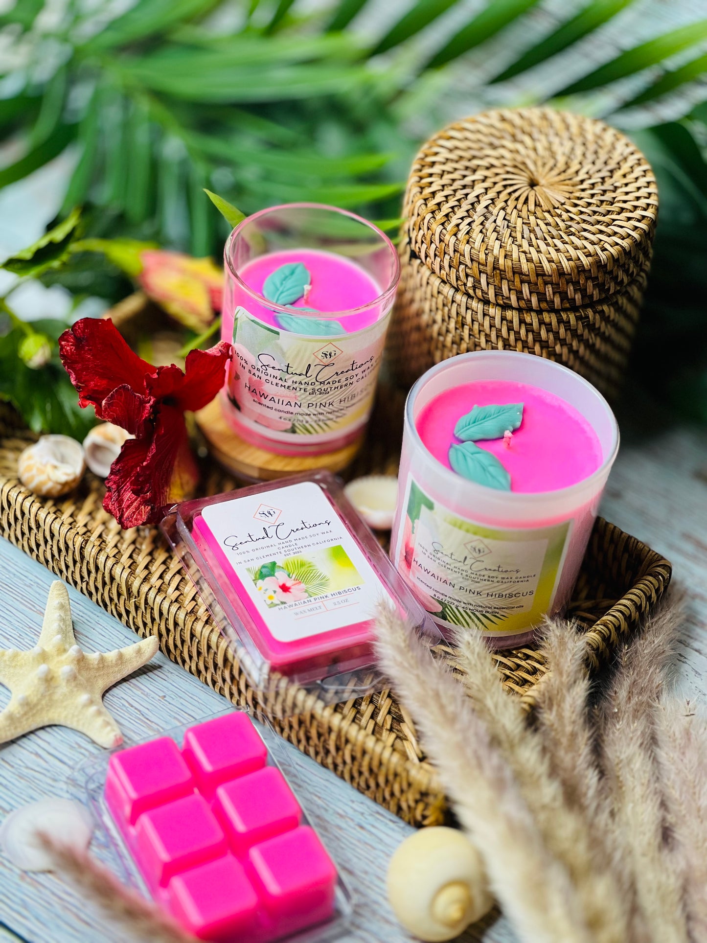 Hawaiian Pink Hibiscus Soy Candle Vegan Candle Natural Soy Wax Candle Toxic Free Candle Aromatherapy Candle Hand Poured Candle