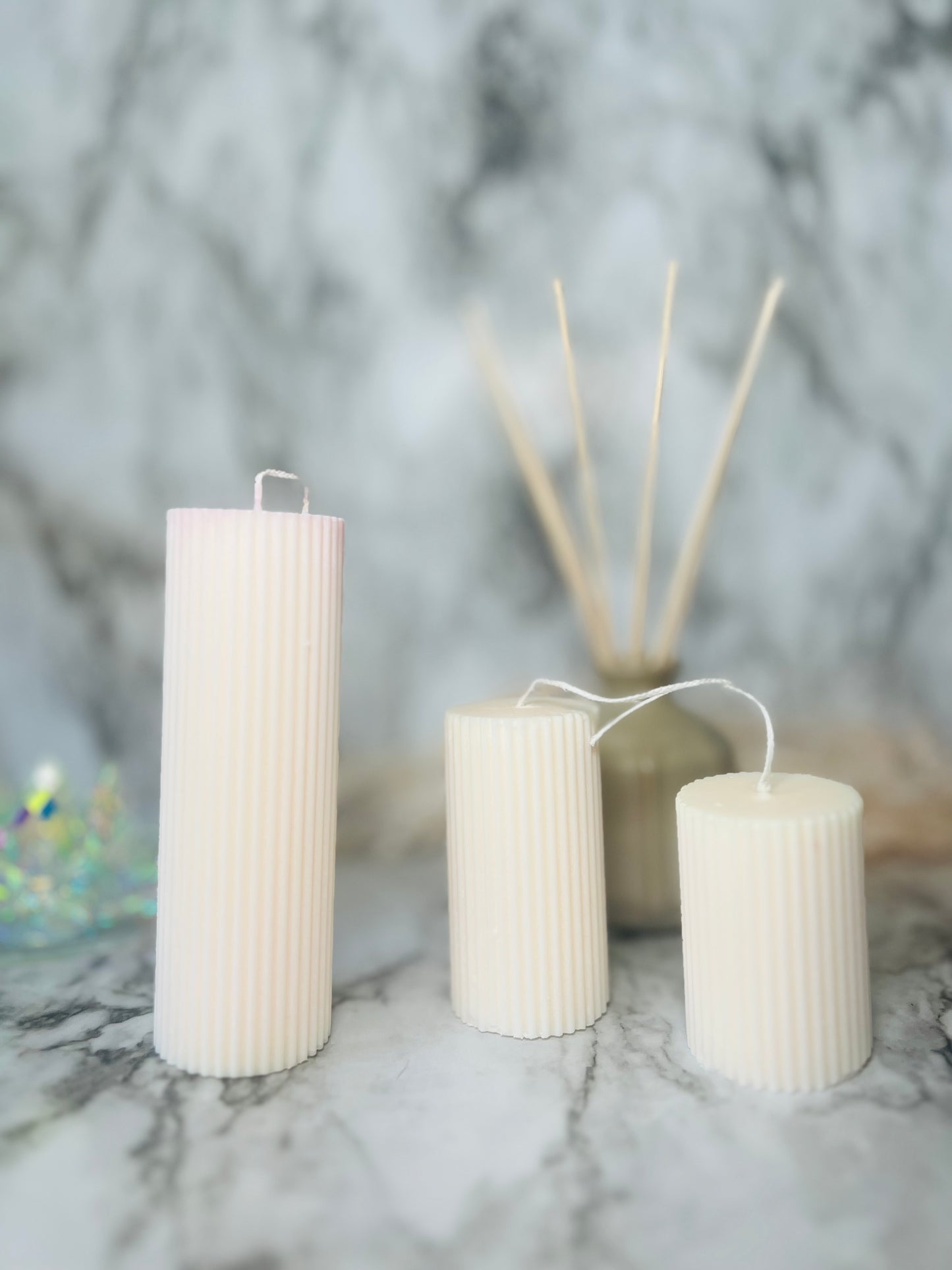 Ribbed Pillar Candle | Natural Soy Wax Candles | Wedding Decor | Home Decor