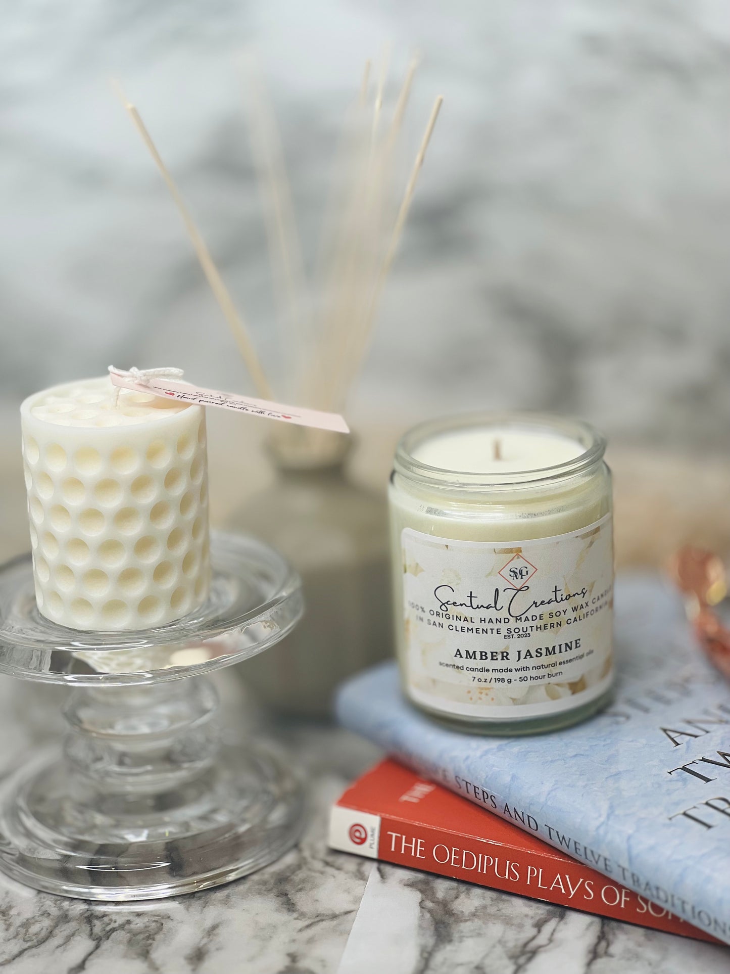 Amber Jasmine Soy Candle Vegan Candle Natural Soy Wax Candle Toxic Free Candle Aromatherapy Candle Hand Poured Candle