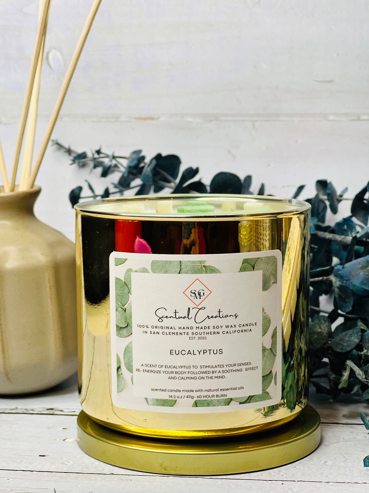 Eucalyptus Soy Candle Vegan Candle Natural Soy Wax Candle Toxic Free Candle Aromatherapy Candle Hand Poured Candle