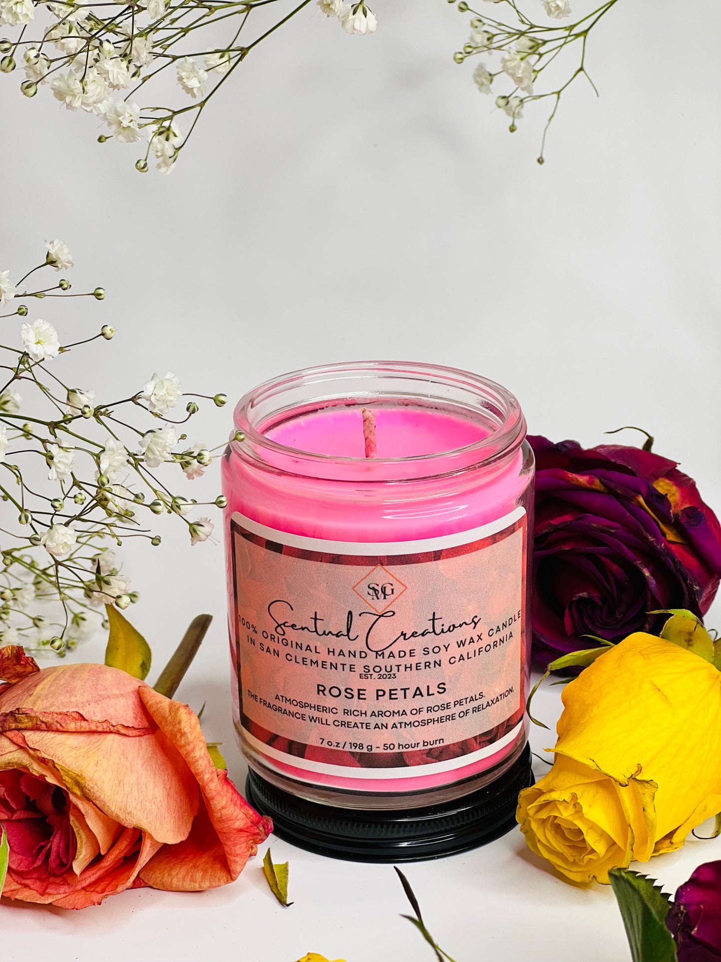 Rose Petals Soy Candle Vegan Candle Natural Soy Wax Candle Toxic Free Candle Aromatherapy Candle Hand Poured Candle